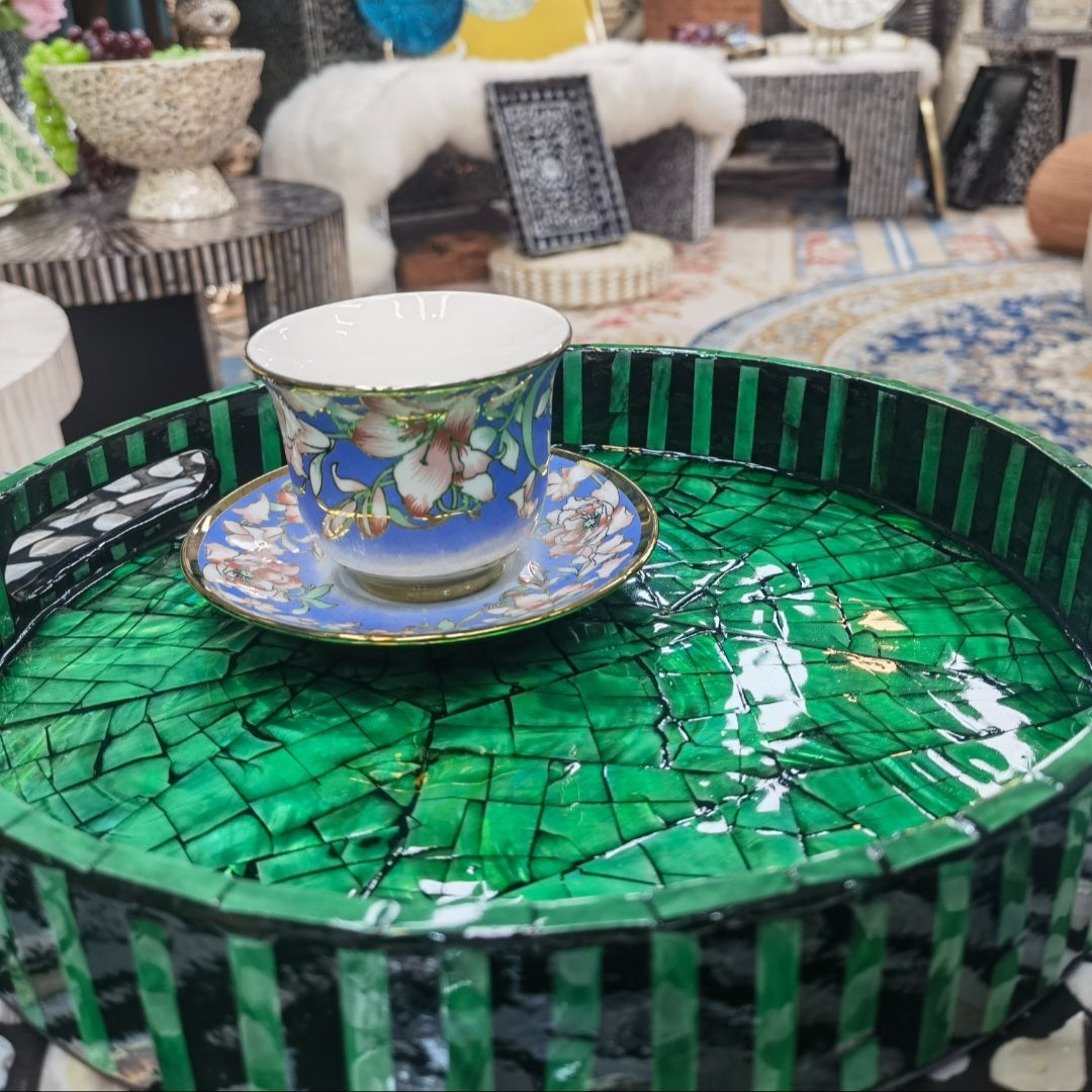 Handcrafted Gemstone and Mother-of-Pearl Tray(Green)