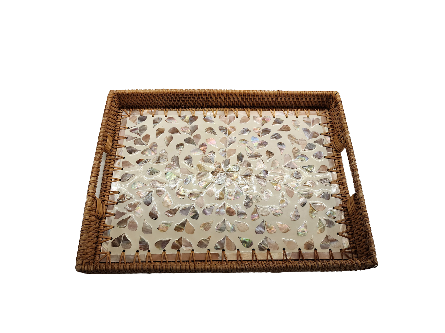 Rectangular Rattan Tray with Mother-of-Pearl Inlay