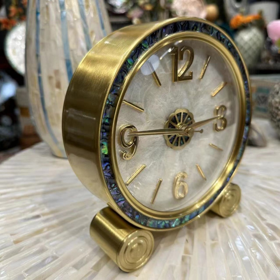 Brass Clock with Shell Inlay