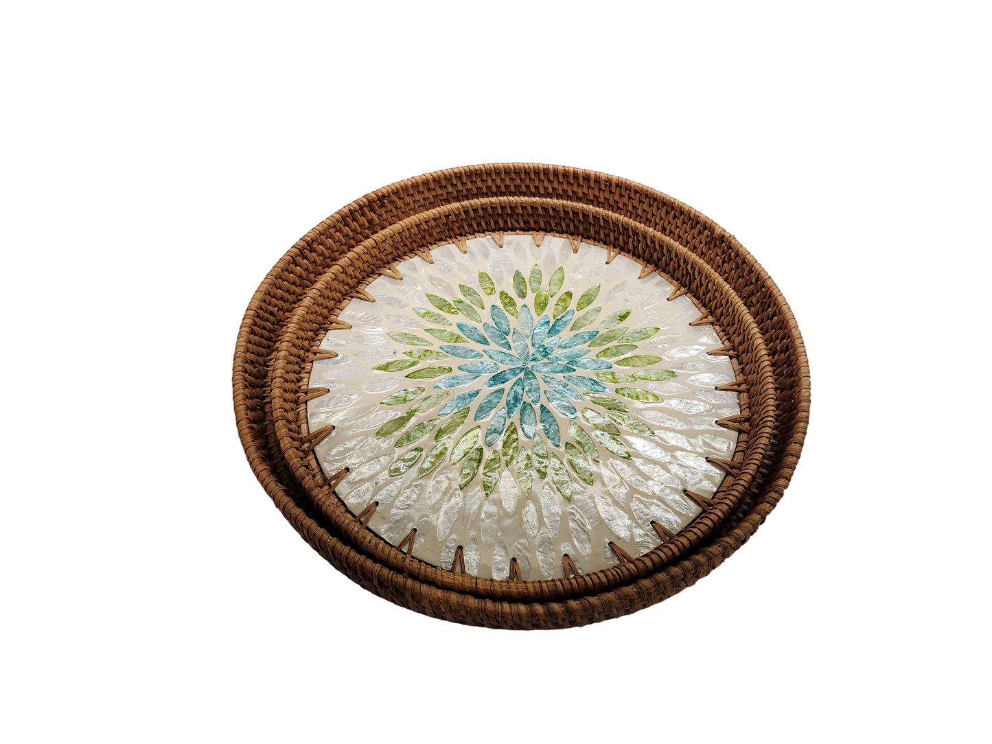 Green Lotus Mother-of-Pearl Tray Set(Large and Medium)